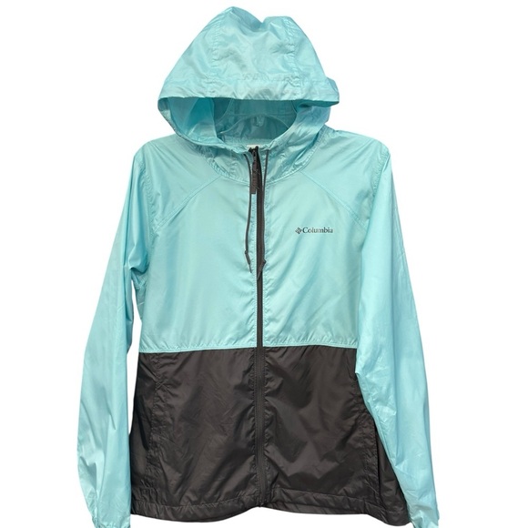 Columbia Jackets & Blazers - Columbia Aqua Blue Gray Windbreaker Jacket Hooded Zip Medium